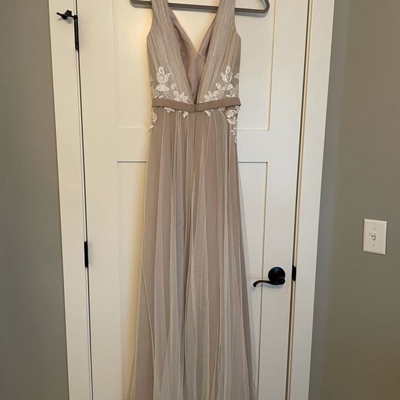 V-neck Long Tulle Bridesmaid Dress by Kleinfeld - Picture 2 of 8
